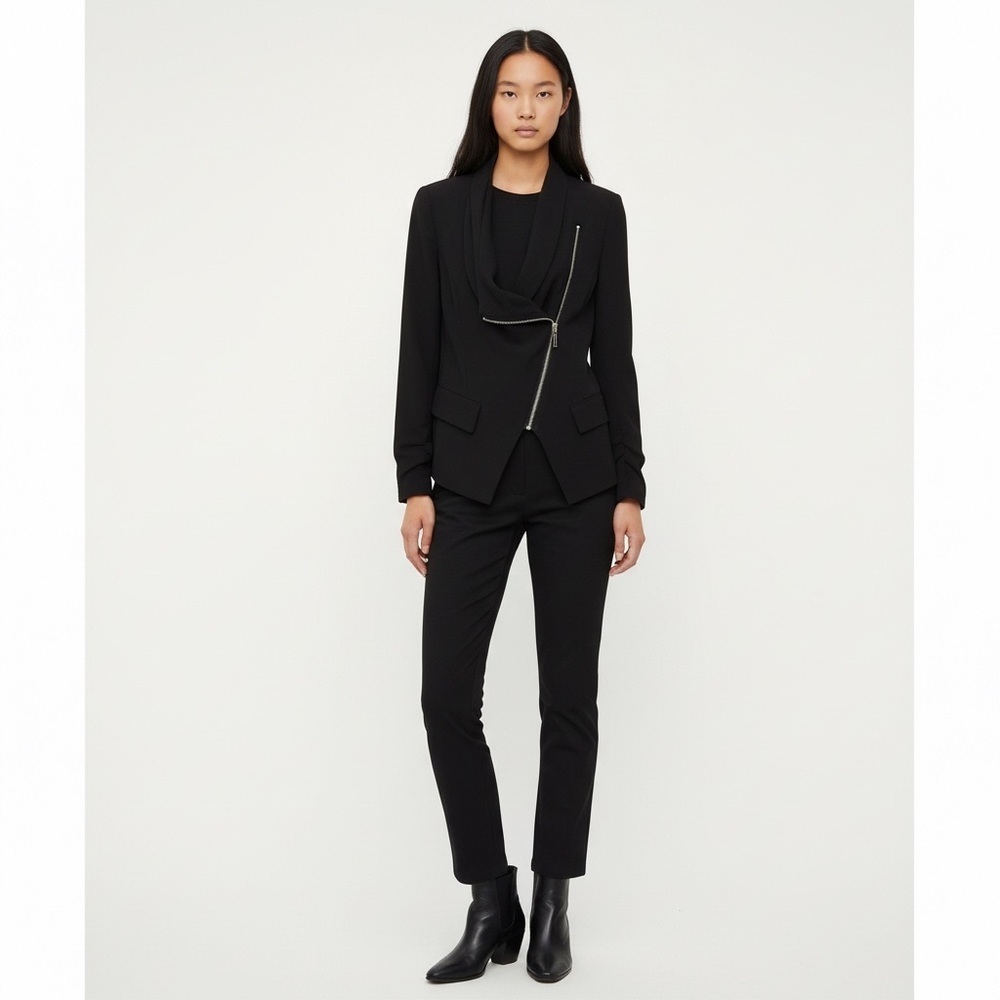 Vintage Y2k Zip up Assymetrical black blazer waterfall collar interview outfit - Picture 4 of 12
